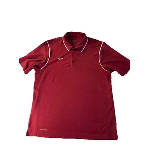Nike Shirt Mens Medium Red White Dri Fit Short Sleeve Polo Golf Athletic
